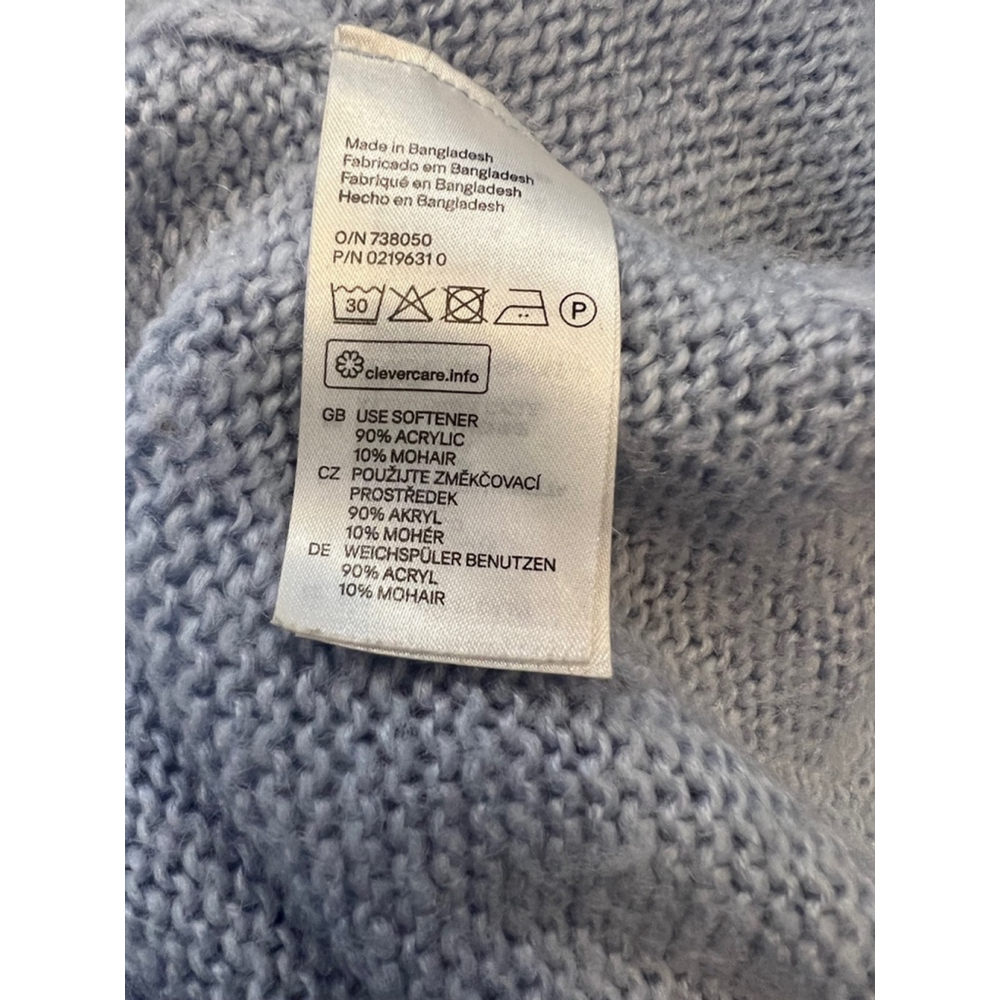 H&M Blue Mohair Blend Long Sleeve Knit Pullover Crew Neck Knit Sweater L - Picture 9 of 9